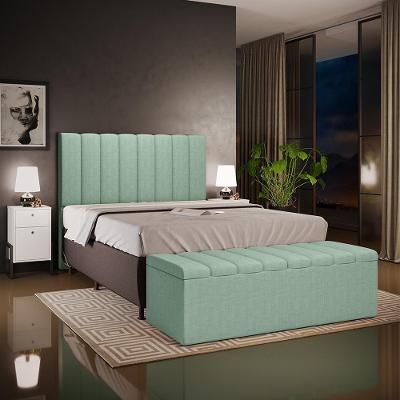Kit Cabeceira Cama Box Queen Dália W01 Estofada em Linho Verde Menta Lyam Decor
