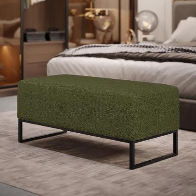 Puff Decorativo Cléo W01 Retangular Assento Espuma Linho Verde para Sala de Estar Lyam Decor