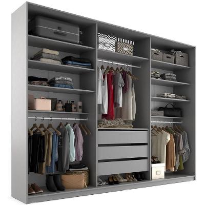 Closet Casal Pisa R02 3 Gavetas 9 Prateleiras Mdf 237cm Cinza Lyam Decor