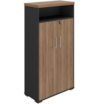 Armário para Escritório Atria A02 Multiuso com Chave 2 Portas MDP Nogal Preto Lyam Decor
