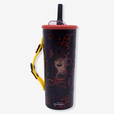 Copo Térmico Copo Charms Silhuetas Mickey 600ML Aço Inoxidável com Tampa e Canudo Disney
