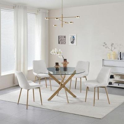 Conjunto de Jantar Lara 4 Lugares Tampo de Vidro Redondo Bronze Chic 120cm Cadeira e Cadeira