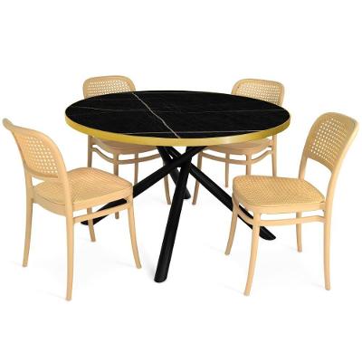Conjunto de Jantar Solaris com 4 Cadeiras Roma Tampo de Vidro Preto Nude 120cm Magazine Decor