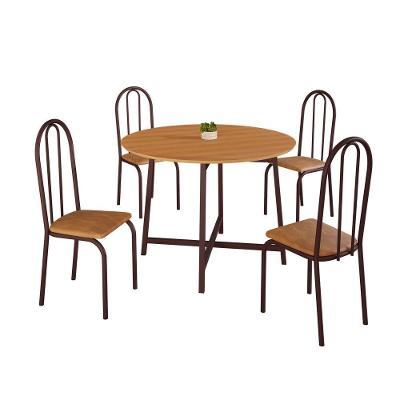 Conjunto de Jantar Ilhabela 4 Lugares Tampo MDF Mesa Redonda 90cm Marrom Jambo Pet