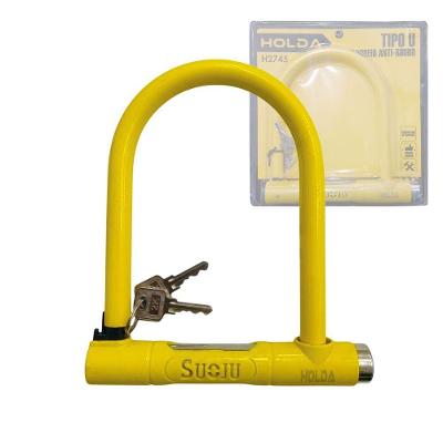 Cadeado de Arco Longo 40mm H2745 com 2 Chaves Amarelo para Uso Residencial Holda