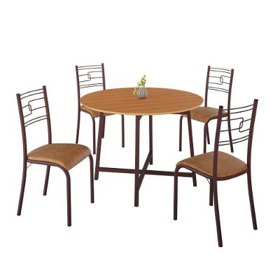 Conjunto de Jantar Ella 4 Lugares Tampo em MDF Mesa Redonda 90cm Marrom Jambo Pet