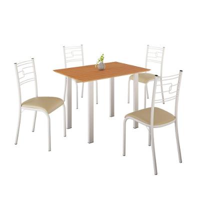 Conjunto Sala de Jantar Mila Ella 4 Lugares Tampo MDF Branca com Creme Mila