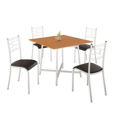 Conjunto Sala de Jantar Ella 4 Cadeiras Tampo em MDF Mesa 90x90cm Branca-preto
