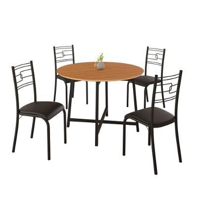 Conjunto Sala de Jantar Ella 4 Lugares Tampo em MDF Mesa Redonda 90cm Preto Liso