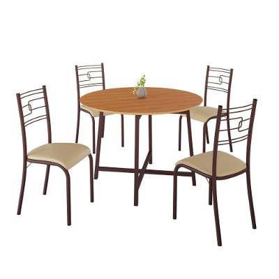 Conjunto Sala de Jantar Ella 4 Lugares Tampo MDF Mesa 90cm Marrom C Creme
