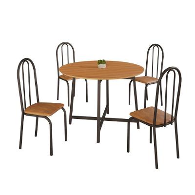Conjunto de Jantar Ilhabela 4 Lugares Tampo MDF Mesa Redonda 90cm Preto Jambo Pet