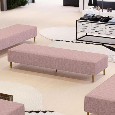 Puff Bali W01 170x60cm Assento Espuma Revestimento Linho Rosa com Pés Palito Lyam Decor
