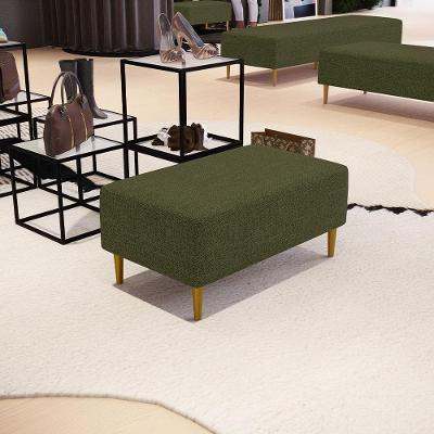 Puff Decorativo Cléo W01 Retangular Assento Espuma Linho Verde Lyam Decor