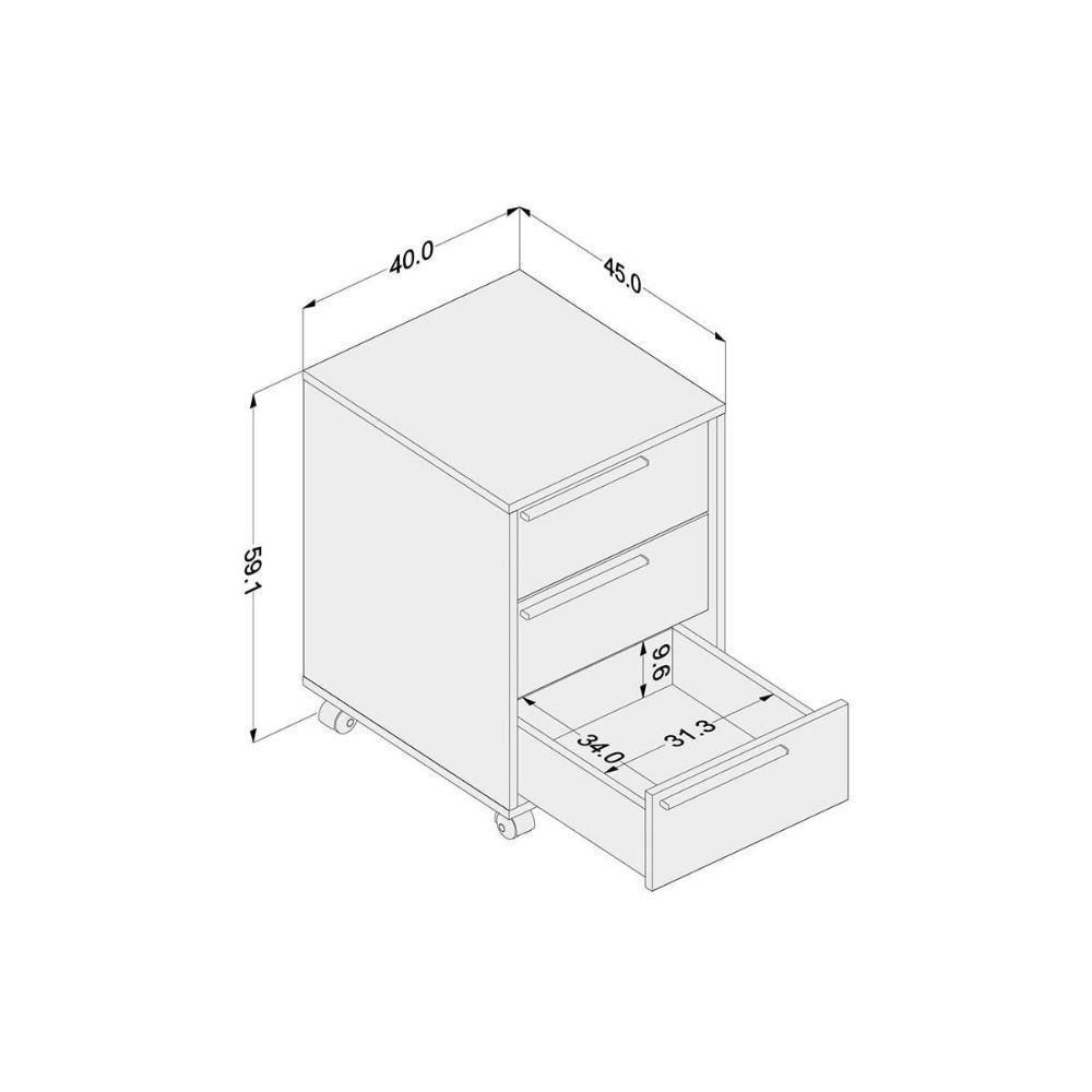 Multiuso Escritório Maia c/ 3 Gavetas e Rodízios Preto - Politorno - 2