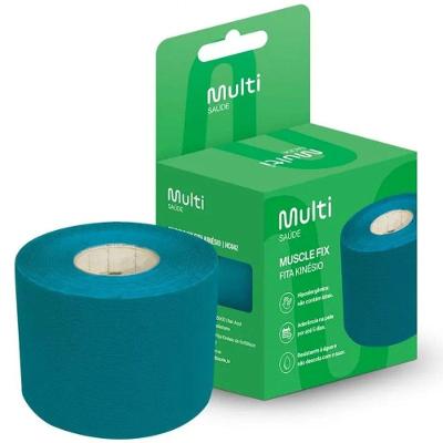 Fita Kinesio Multisaúde HC042 Muscle Fix Azul para Suporte Muscular e Articular 5cmx5m