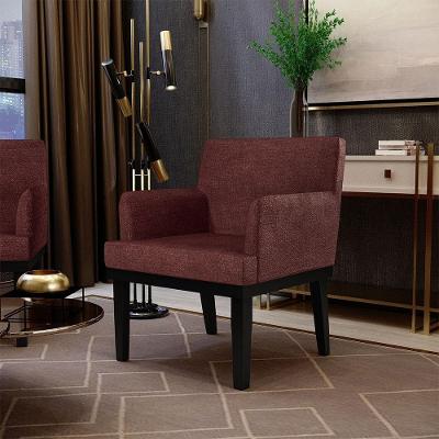 Poltrona Decorativa Beatriz W01 para Sala de Estar Linho Bordô com Pés Madeira Lyam Decor
