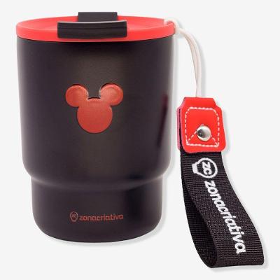 Copo Térmico To Go Mickey Mouse 400ml em Aço Inoxidável com Canudo e Alça Preto Disney