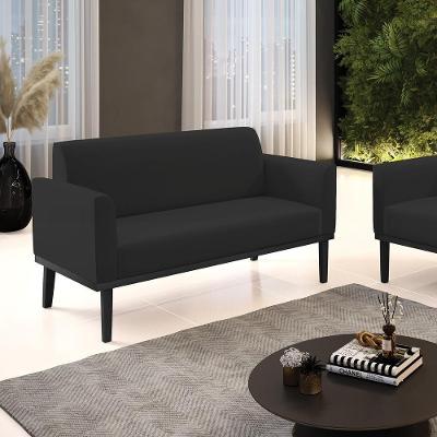 Poltrona Namoradeira Isabella Decorativa Veludo Preto com Pés de Madeira Gran Belo