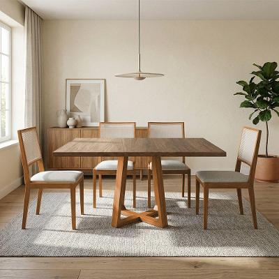 Conjunto de Jantar Isabela 4 Lugares Tampo MDF Freijó com Cadeiras Bege Linho Ideal Decor