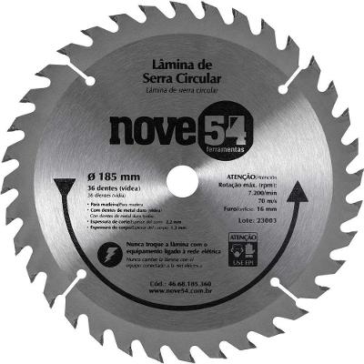 Lâmina de Serra Circular 185mm X 16mm 36 Dentes Vídea para Madeira Nove54