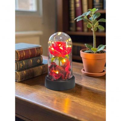 Luminária Decorativa Rosa na Cúpula com Led Redoma Encantada Vermelho Art House