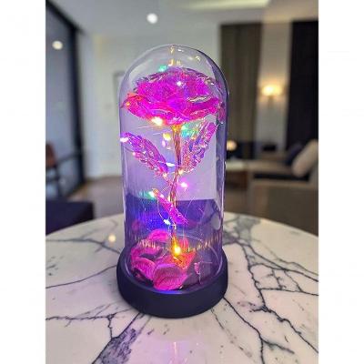 Luminária Rosa Metalizada com Pétalas na Cúpula Redoma Led Multicolorida Art House