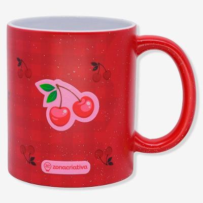 Caneca Mágica Frutas Cereja 350ML em Porcelana Que Muda Estampa com Bebida Quente Vermelho