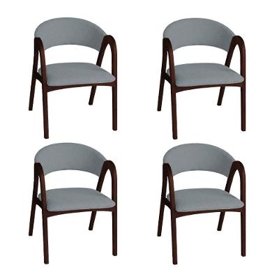 Kit 4 Cadeiras de Jantar Valentina Madeira Maciça Linho Cinza Ideal Decor