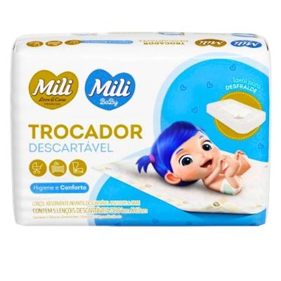 Trocador Descartável para Bebê Love & Care Lençol Absorvente Pacote com 5 Unidades Mili