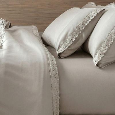 Jogo de Cama Casal Romantic 4 Peças Bordado Inglês Bege Corttex
