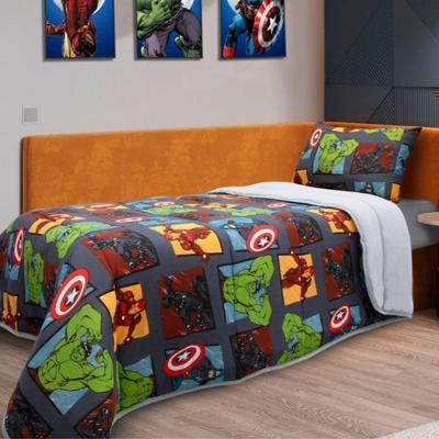 Edredom Infantil Solteiro Avengers Algodão Enchimento Poliéster Cinza Escuro Portallar