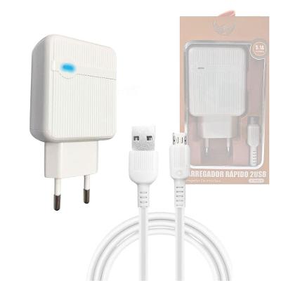 Carregador de Parede Altomex AL-9085-V8 Rápido 5,1A 5V Bivolt 2 Portas USB Cabo Micro USB V8 Branco