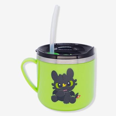 Caneca Infantil Fúria da Noite Como Treinar Seu Dragão 250ml Aço Inoxidável Verde Flip