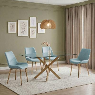 Conjunto de Jantar Lara 4 Lugares Vidro 10mm Base Bronze com Cadeiras Linho Verde 160cm Cadeira