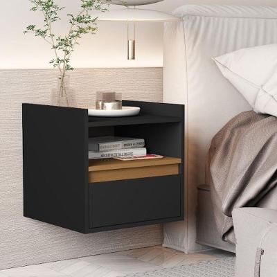 Mesa de Cabeceira Suspensa Minerva Slim com Porta Basculante Preto-cedro SAL Movelaria