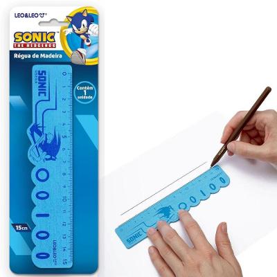 Régua de Madeira Decorada Leo & Leo Sonic 15cm 1 Unidade Azul