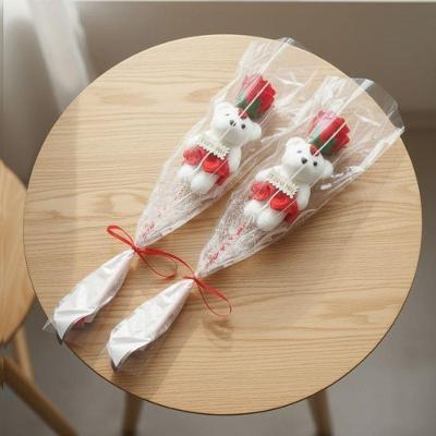 Kit 2 Botão de Rosa Vermelha com Ursinho I Love You em Haste Vermelho de Coração Shop