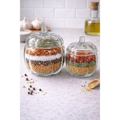 Kit 2 Potes de Vidro em Formato de Abóbora 500ML e 1000ML para Cozinha Decorativa Tuut
