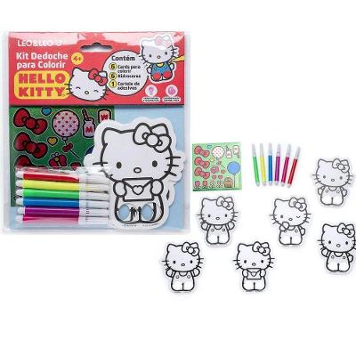 Kit Dedoche para Colorir Hello Kitty com Canetinhas e Adesivos Leo & Leo com 6 Cards