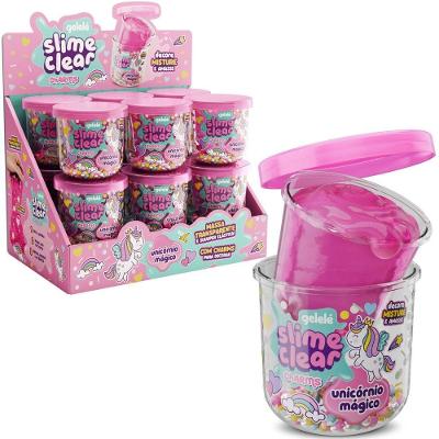 Slime Infantil Clear Charms Unicórnio Mágico 122g Transparente com Enfeites Gelelé