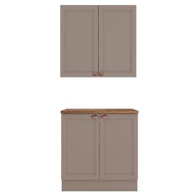 Balcão com Tampo e Armário Aéreo Unna 4 Portas MDF-MDP 80cm Cinza Poliman Móveis