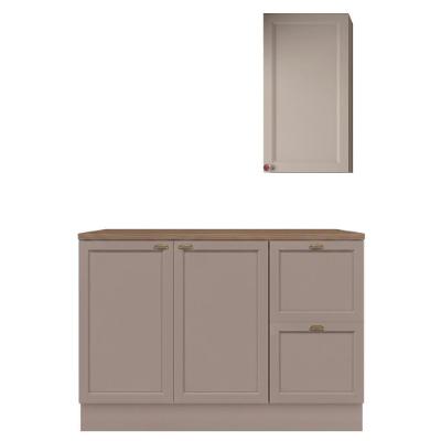 Balcão com Tampo e Armário Aéreo Unna J00145P MDF-MDP 4 Portas 2 Gavetas Cinza Poliman Móveis