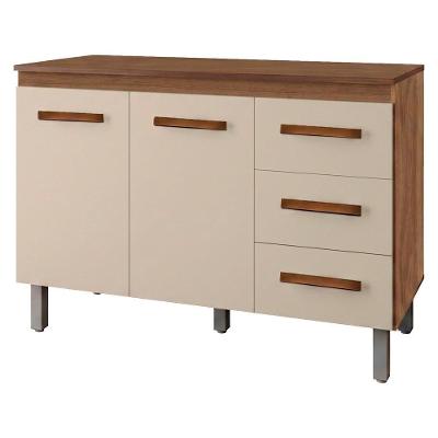 Balcão com Tampo Bianca 9110x9300 2 Portas 3 Gavetas 118cm Off White Moblis Móveis