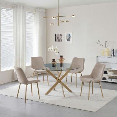 Conjunto de Jantar Lara 4 Lugares Tampo de Vidro Redondo Bronze Chic Bege Lara Decorações