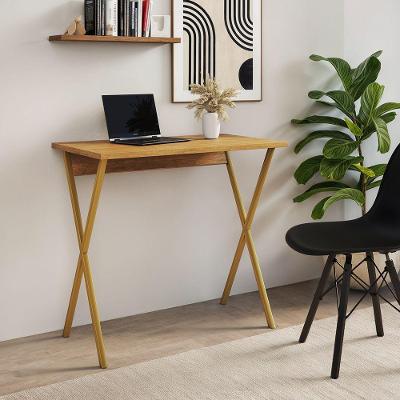 Escrivaninha Home Office X em Ferro 120cm Dourado Tampo Freijó UP Home