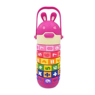 Garrafa de Água Infantil 430ML Educativa com Tabuada Rosa com Design de Coelhinho