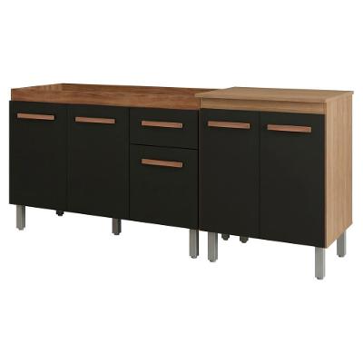 Balcão para Pia e Multiuso Anitta e Serena 3 Portas 1 Gaveta MDP 188cm Preto