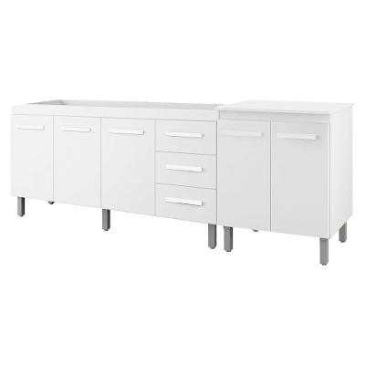 Balcão para Pia e Multiuso Emily e Serena 5 Portas 3 Gavetas 228cm Branco Moblis Móveis