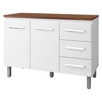 Balcão com Tampo Bianca 9110X9300 2 Portas 3 Gavetas 120cm Branco Savana Moblis Móveis