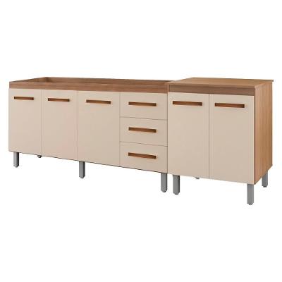 Balcão para Pia e Multiuso Emily Serena 5 Portas 3 Gavetas 228cm Savana Off White Moblis Móveis